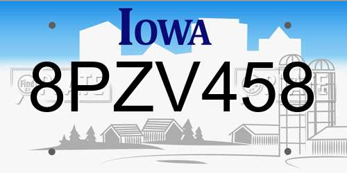 8PZV458 Iowa License Plate