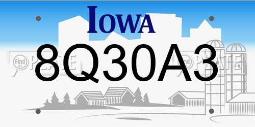8Q30A3 Iowa License Plate