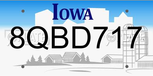 8QBD717 Iowa License Plate