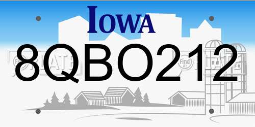 8QBO212 Iowa License Plate