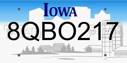 8QBO217 Iowa License Plate