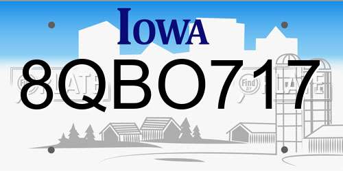 8QBO717 Iowa License Plate