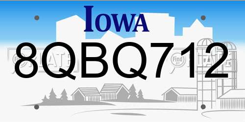 8QBQ712 Iowa License Plate