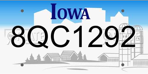 8QC1292 Iowa License Plate