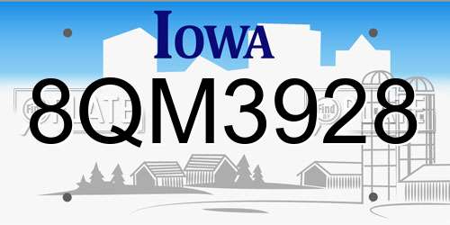 8QM3928 Iowa License Plate