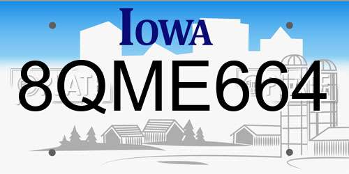8QME664 Iowa License Plate