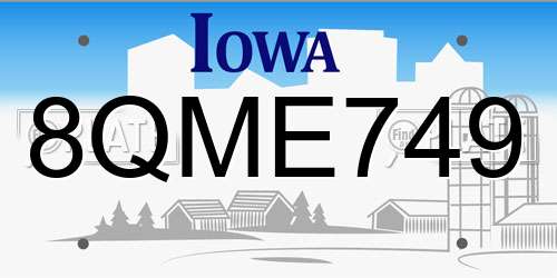 8QME749 Iowa License Plate