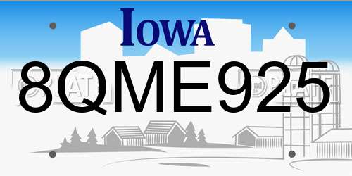 8QME925 Iowa License Plate