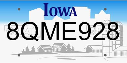8QME928 Iowa License Plate