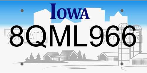 8QML966 Iowa License Plate