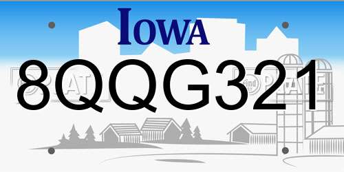 8QQG321 Iowa License Plate
