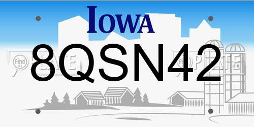 8QSN42 Iowa License Plate