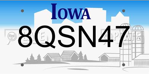 8QSN47 Iowa License Plate