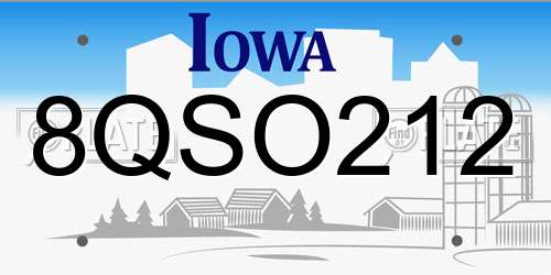 8QSO212 Iowa License Plate