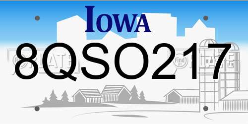 8QSO217 Iowa License Plate