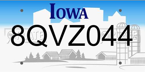 8QVZ044 Iowa License Plate