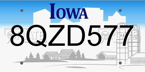 8QZD577 Iowa License Plate