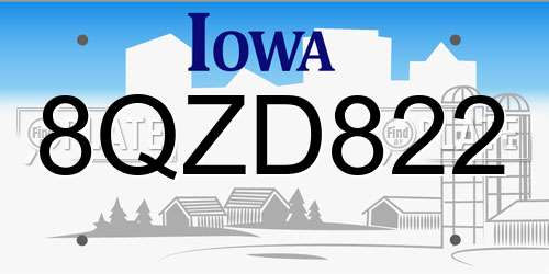 8QZD822 Iowa License Plate
