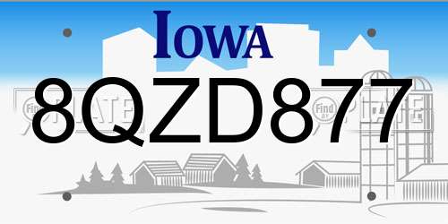 8QZD877 Iowa License Plate