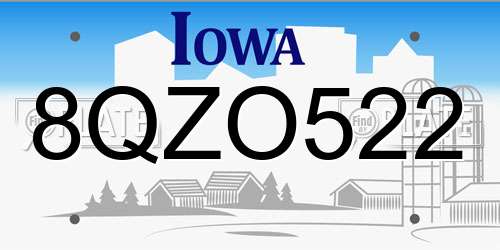 8QZO522 Iowa License Plate