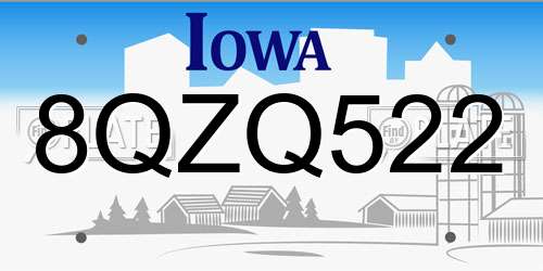 8QZQ522 Iowa License Plate