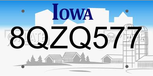 8QZQ577 Iowa License Plate