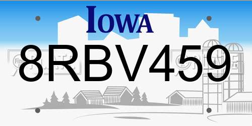 8RBV459 Iowa License Plate