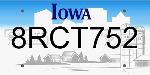8RCT752 Iowa License Plate