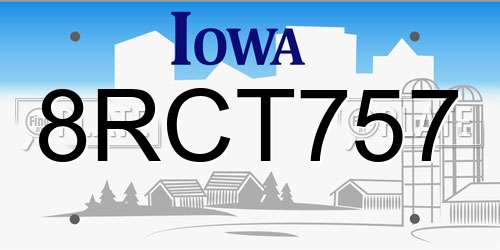 8RCT757 Iowa License Plate