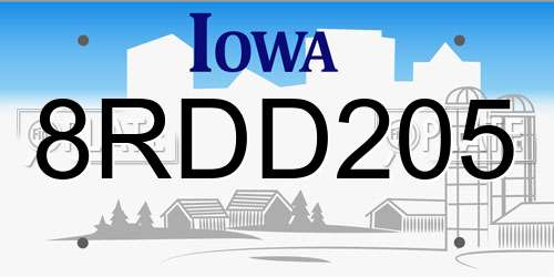8RDD205 Iowa License Plate