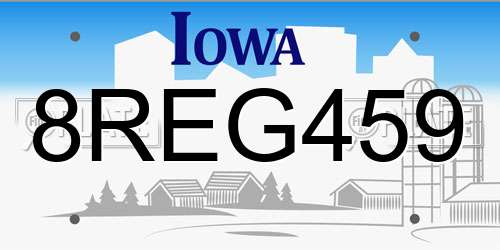 8REG459 Iowa License Plate