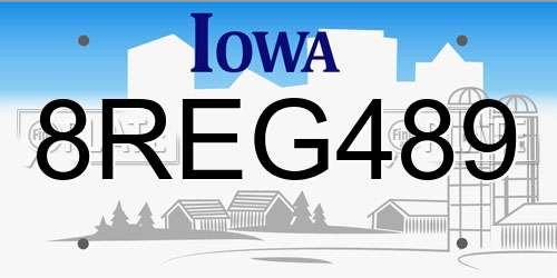 8REG489 Iowa License Plate