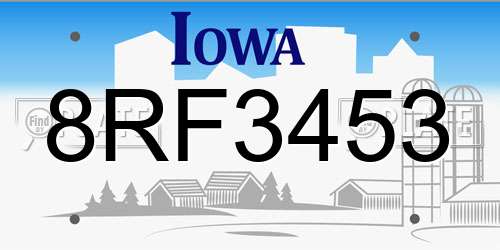 8RF3453 Iowa License Plate