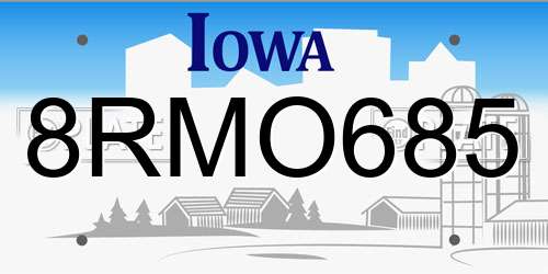 8RMO685 Iowa License Plate