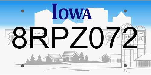 8RPZ072 Iowa License Plate