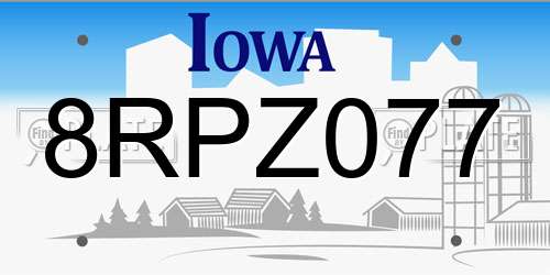 8RPZ077 Iowa License Plate
