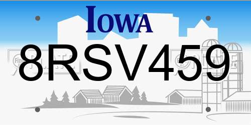 8RSV459 Iowa License Plate