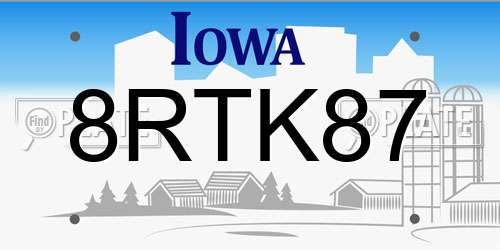 8RTK87 Iowa License Plate
