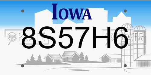 8S57H6 Iowa License Plate