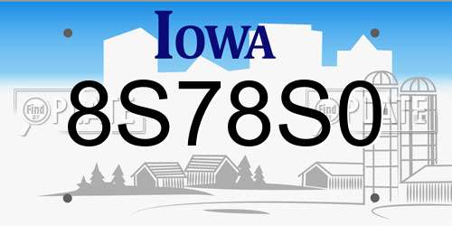 8S78S0 Iowa License Plate
