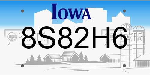 8S82H6 Iowa License Plate
