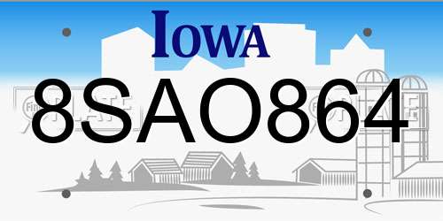 8SAO864 Iowa License Plate