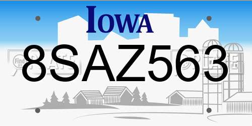 8SAZ563 Iowa License Plate