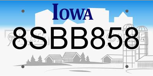 8SBB858 Iowa License Plate