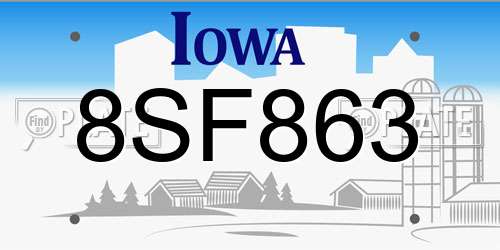 8SF863 Iowa License Plate