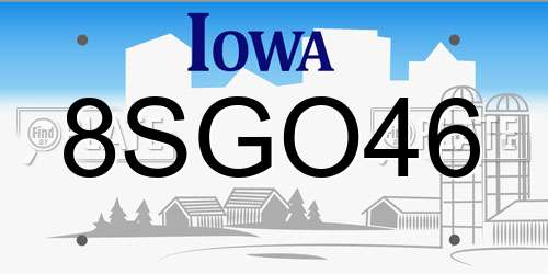 8SGO46 Iowa License Plate