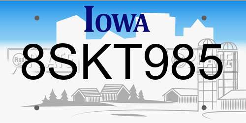 8SKT985 Iowa License Plate