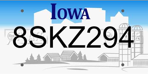 8SKZ294 Iowa License Plate
