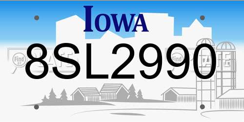 8SL2990 Iowa License Plate