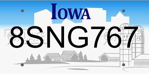 8SNG767 Iowa License Plate